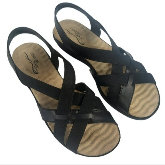 Easy Street Janice Comfort Wave Wedge Sandals Black 8.5 - Picture 3 of 4